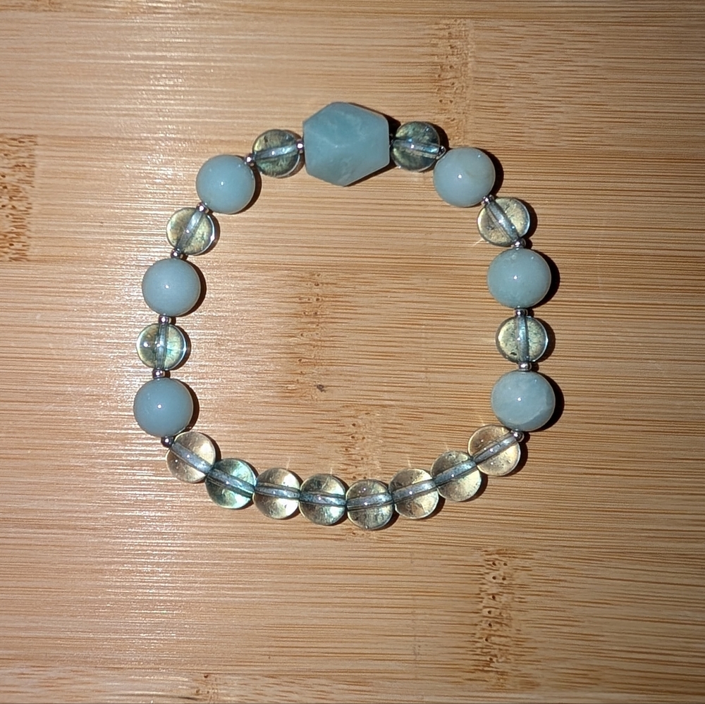 Amazonite And Glass Stretch Bracelet - Picture 2 of 4
